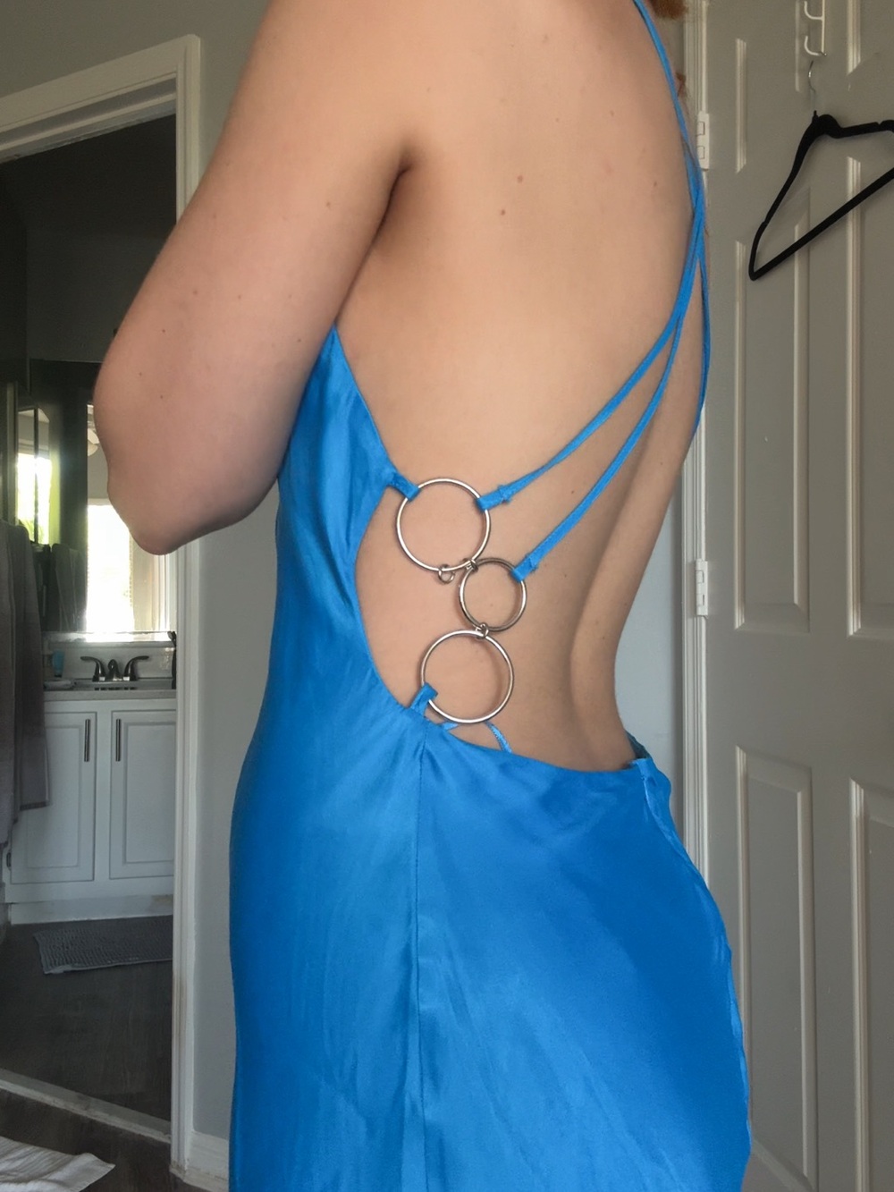 Zara Electric Blue Satin Halter Mini Dress